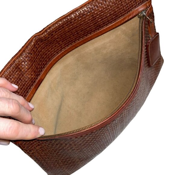 vintage brown 100% Genuine woven leather 2 pocket all basket weave clutc… - Picture 6 of 7